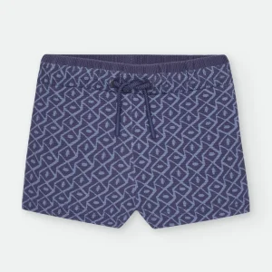 Waterlemon Calção praia lycra - Piscina Azul Escuro geométrico