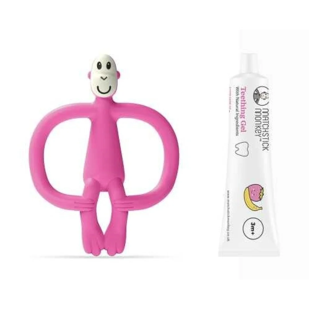 Matchstick Monkey Mordedor Macaco Rosa + Gel de alivio de gengivas