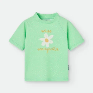 Waterlemon Camisola Manga Curta Praia/Piscina UV Verde com flor